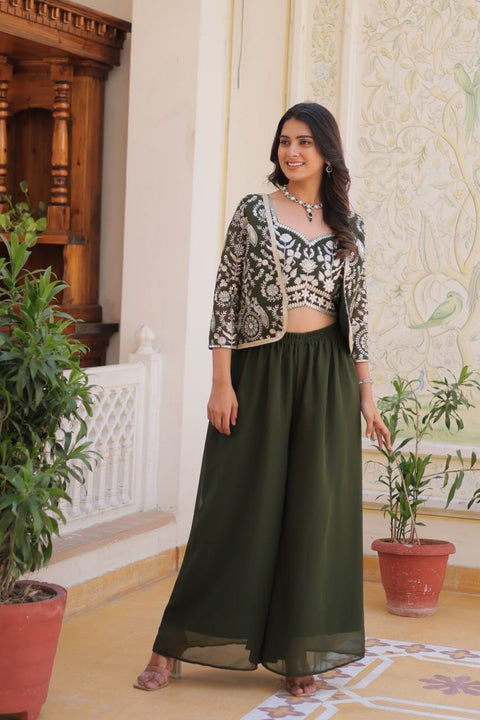 Premium Faux Georgette Koti Choli with Palazzo and Heavy Lace Embroidery