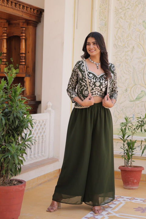 Premium Faux Georgette Koti Choli with Palazzo and Heavy Lace Embroidery