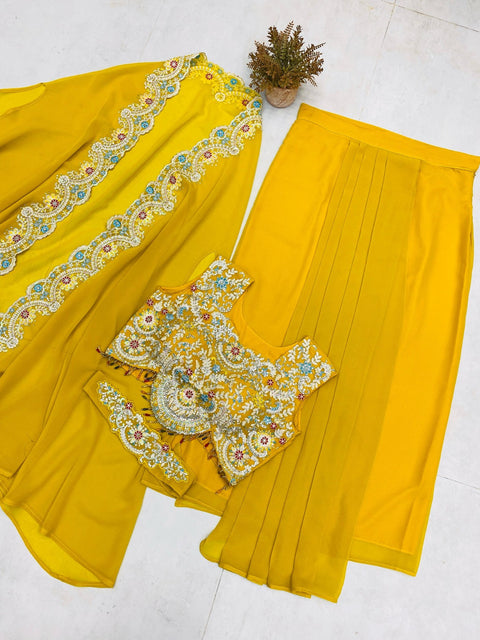 PLATED DHOTI WITH BLOUSE,KOTI AND BELT