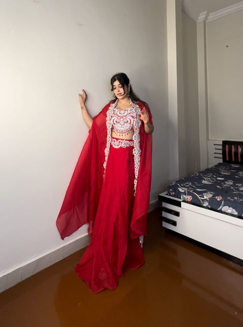 PLATED DHOTI WITH BLOUSE,KOTI AND BELT