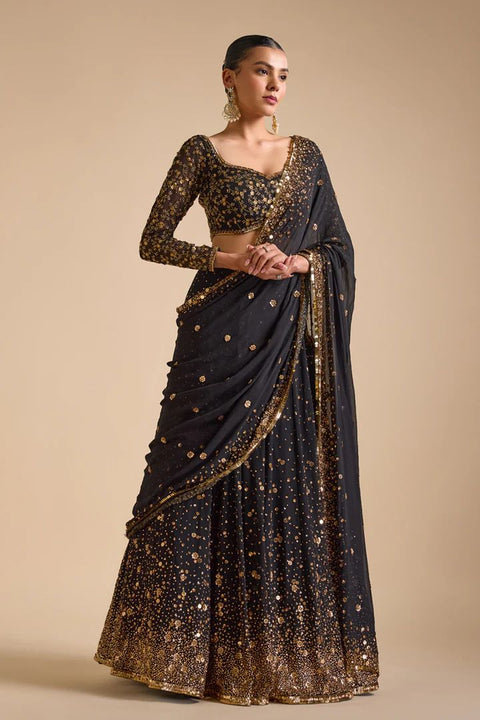 Designer Partywear Black Color Bride maid Jalpari Silk Lehenga Choli
