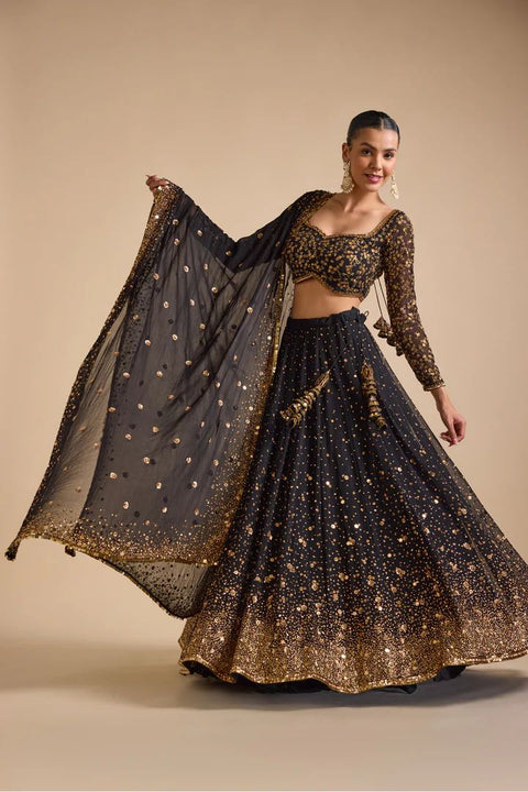 Designer Partywear Black Color Bride maid Jalpari Silk Lehenga Choli