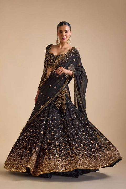 Designer Partywear Black Color Bride maid Jalpari Silk Lehenga Choli