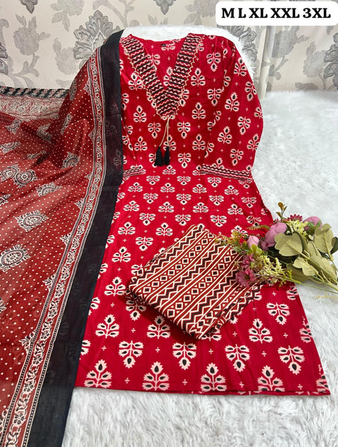Designer Jaipuri kurti pant dupatta suit with embroidery work