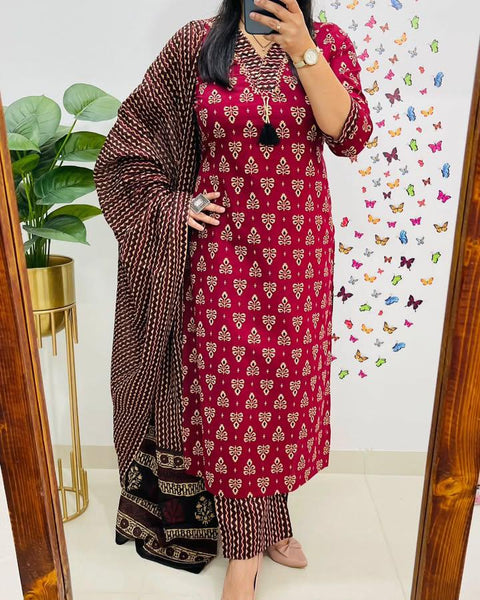 Designer Jaipuri kurti pant dupatta suit with embroidery work