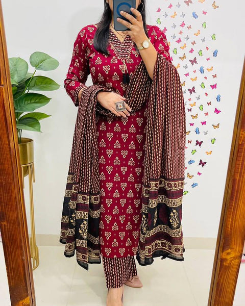 Designer Jaipuri kurti pant dupatta suit with embroidery work
