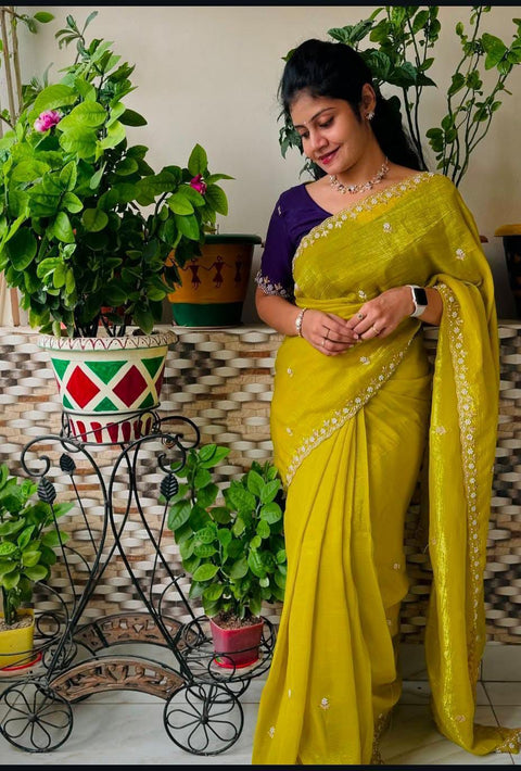 Gullak Satin Crape Fabrics saree with sequins Jari and diamond Border