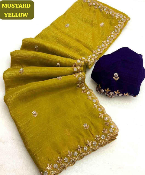 Gullak Satin Crape Fabrics saree with sequins Jari and diamond Border