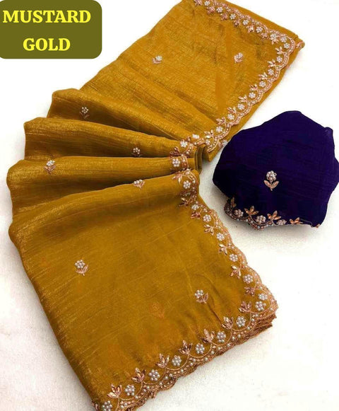 Gullak Satin Crape Fabrics saree with sequins Jari and diamond Border