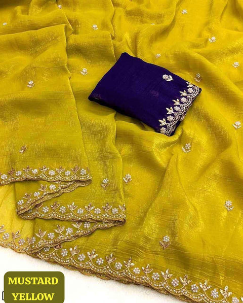 Gullak Satin Crape Fabrics saree with sequins Jari and diamond Border