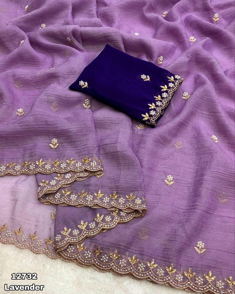 Gullak Satin Crape Fabrics saree with sequins Jari and diamond Border