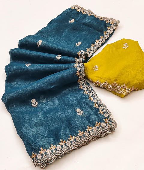 Gullak Satin Crape Fabrics saree with sequins Jari and diamond Border