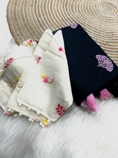 Premium soft handloom soft cotton with tassels with paired stiched blouses