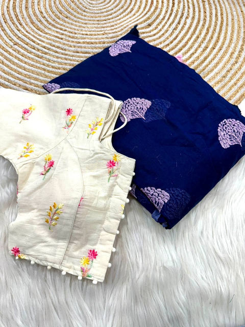 Premium soft handloom soft cotton with tassels with paired stiched blouses