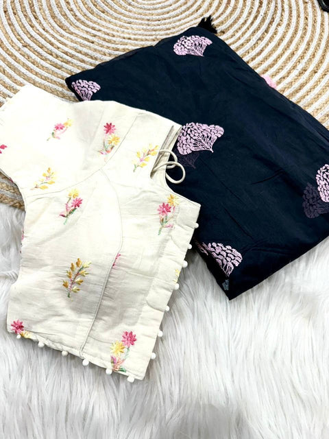 Premium soft handloom soft cotton with tassels with paired stiched blouses