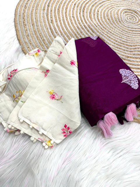 Premium soft handloom soft cotton with tassels with paired stiched blouses