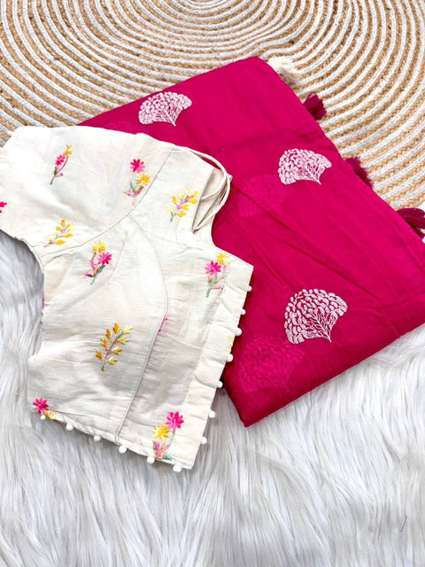 Premium soft handloom soft cotton with tassels with paired stiched blouses