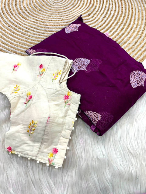 Premium soft handloom soft cotton with tassels with paired stiched blouses