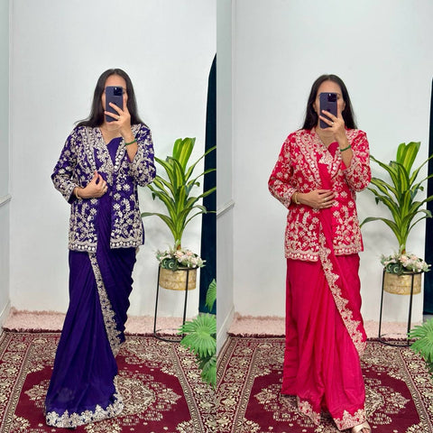 beautiful chinnon silk party wear ready to wear fully stitched saree
