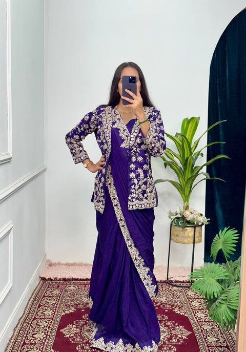 beautiful chinnon silk party wear ready to wear fully stitched saree