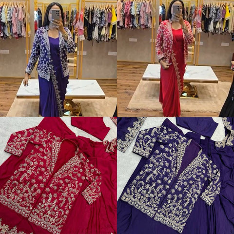 beautiful chinnon silk party wear ready to wear fully stitched saree