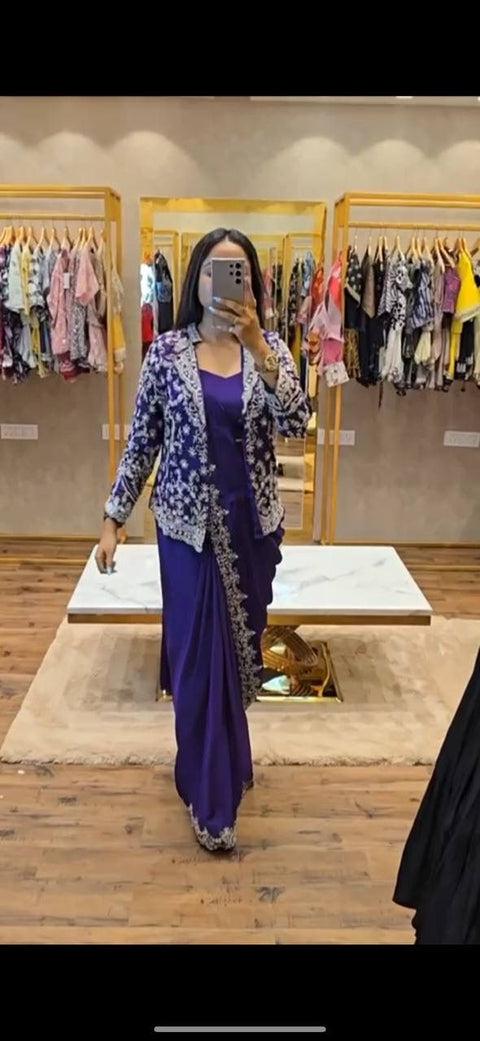 beautiful chinnon silk party wear ready to wear fully stitched saree