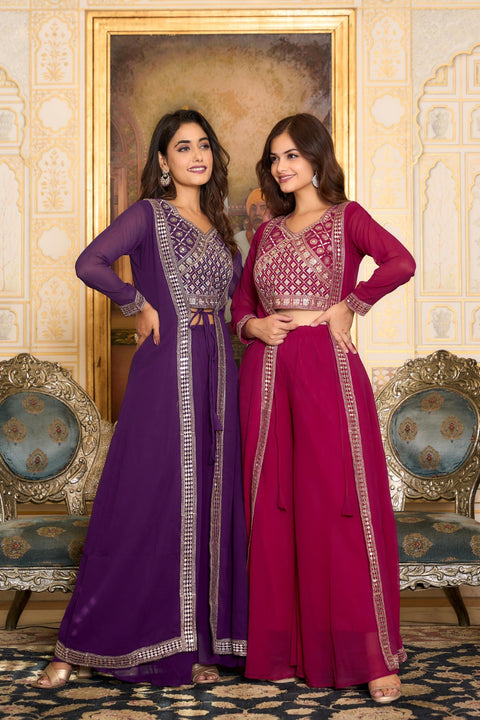 Georgette Wedding-Wear Spaghetti Blouse, Palazzo Pant With Shrug