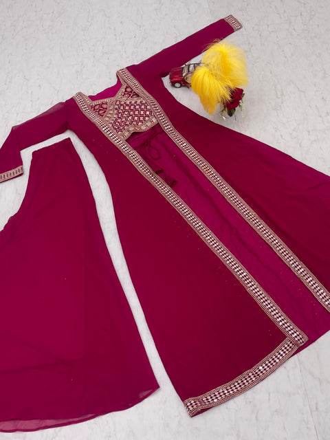 Georgette Wedding-Wear Spaghetti Blouse, Palazzo Pant With Shrug