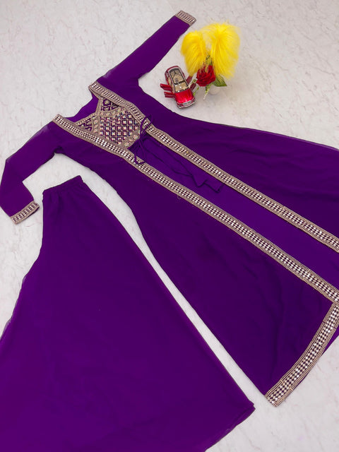 Georgette Wedding-Wear Spaghetti Blouse, Palazzo Pant With Shrug