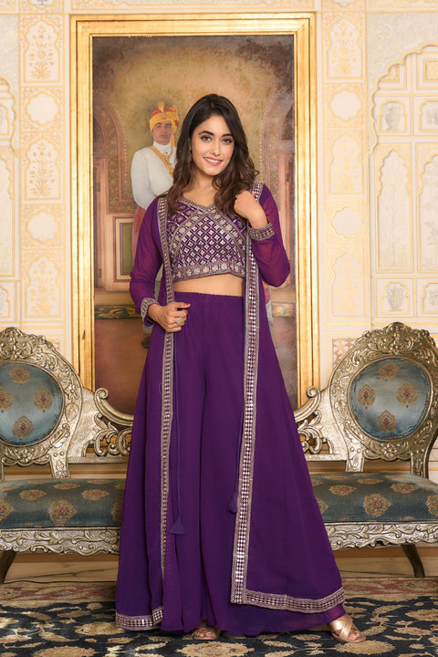 Georgette Wedding-Wear Spaghetti Blouse, Palazzo Pant With Shrug