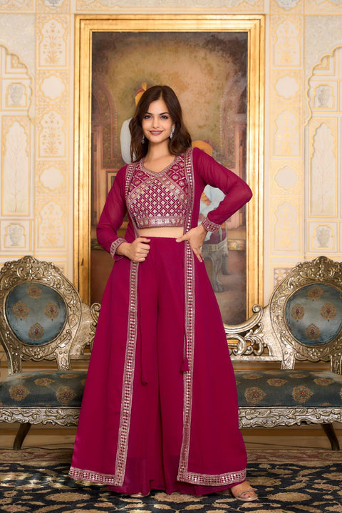 Georgette Wedding-Wear Spaghetti Blouse, Palazzo Pant With Shrug