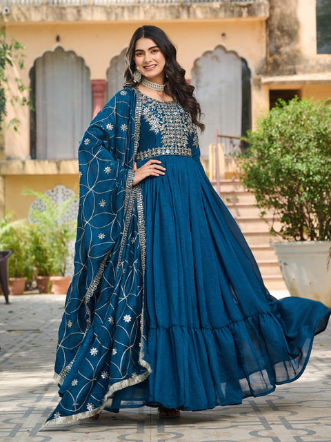 Embroidered Silk Ladies Party Wear Long Gowns