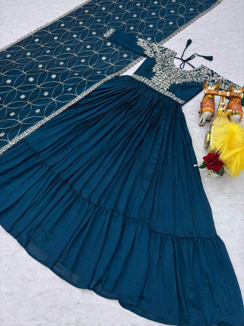 Embroidered Silk Ladies Party Wear Long Gowns