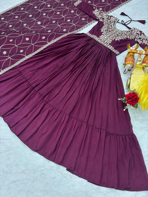 Embroidered Silk Ladies Party Wear Long Gowns