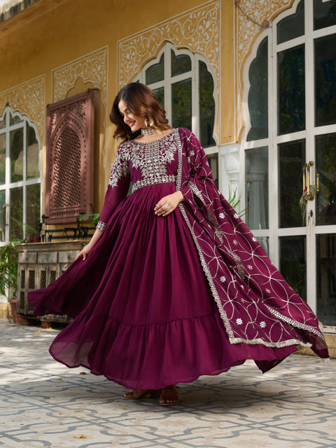 Embroidered Silk Ladies Party Wear Long Gowns