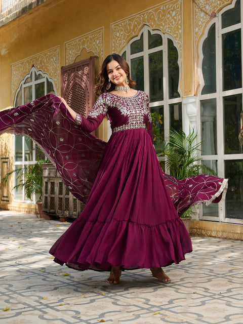 Embroidered Silk Ladies Party Wear Long Gowns