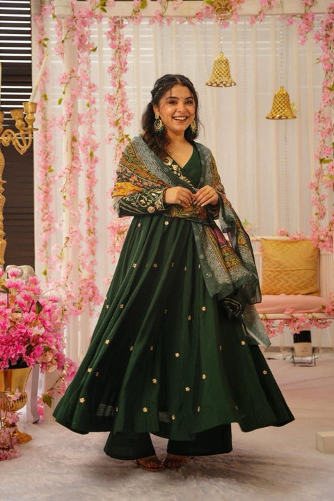 Pure Chinon Silk V Neck Traditional Design Anarkali Salwar Suit With Dupatta