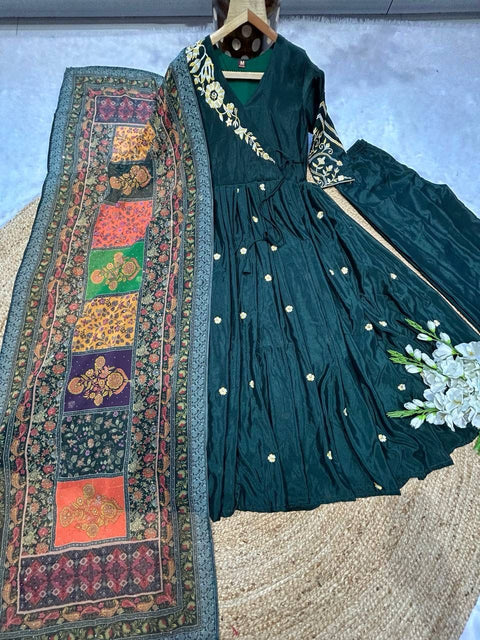 Pure Chinon Silk V Neck Traditional Design Anarkali Salwar Suit With Dupatta