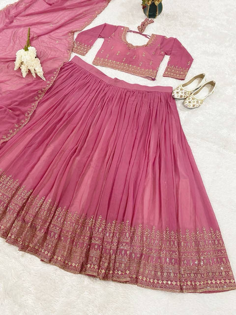 Georgette Fabric Sequine Embroidered Lehenga Choli With Dupatta