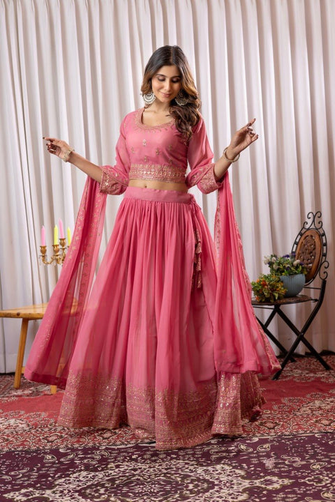 Georgette Fabric Sequine Embroidered Lehenga Choli With Dupatta