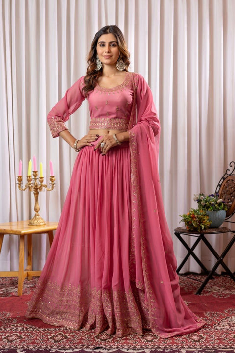 Georgette Fabric Sequine Embroidered Lehenga Choli With Dupatta