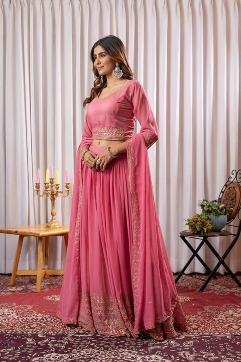 Georgette Fabric Sequine Embroidered Lehenga Choli With Dupatta