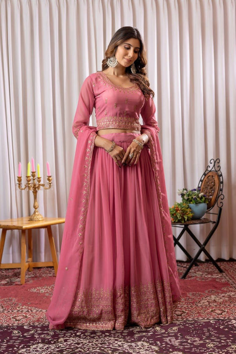 Georgette Fabric Sequine Embroidered Lehenga Choli With Dupatta