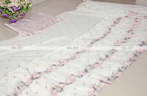pure faux georgette saree with mirror stone work