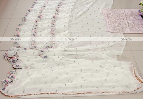 pure faux georgette saree with mirror stone work