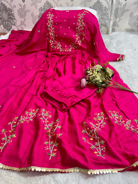 Pure Cotton Embroidered Kurti Pant with Full Malmal Dupatta