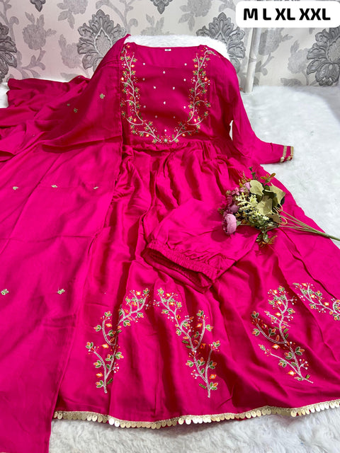 Pure Cotton Embroidered Kurti Pant with Full Malmal Dupatta