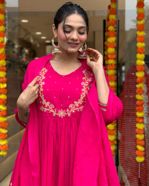 Pure Cotton Embroidered Kurti Pant with Full Malmal Dupatta