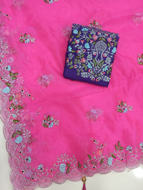 Heavy embroidery sequence work party wear organza silk