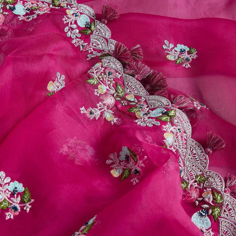 Heavy embroidery sequence work party wear organza silk